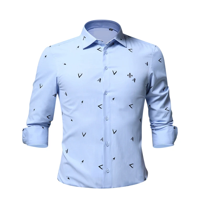 Принт Геометрическая Мода Blusa Camisa Social Masculina Dudalina длинный рукав тонкая рубашка мужская одежда с цветочным рисунком пуловер Белый мужской - Цвет: DCZ5683-SKY BLUE