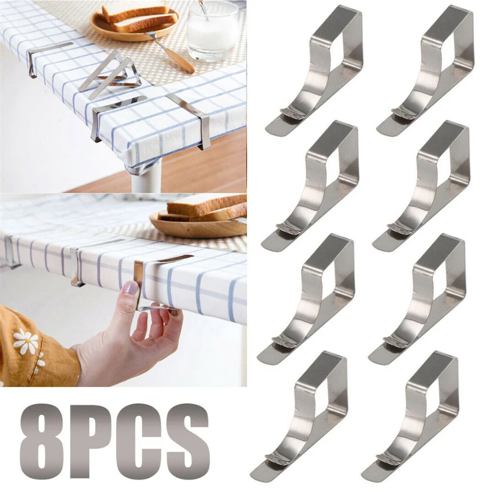 Abrazaderas de acero inoxidable para mantel, soporte de cubierta de mesa de paseo de boda, Clip redondo, Clips estables, herramientas de almacenamiento, 8 Uds.