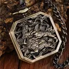 Square Mechanical Pocket Watch Men Black Lucky Chinese Kirin Fighting Tigers China Animal Brave Symbol Pendant Chain Fob Clock ► Photo 3/6