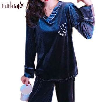 

Girls Gold Velvet Pajamas Sets for Women 2019 Autumn Winter Long Sleeve Soft Comfortable Pyjama Sleepwear Homewear Home Clothing