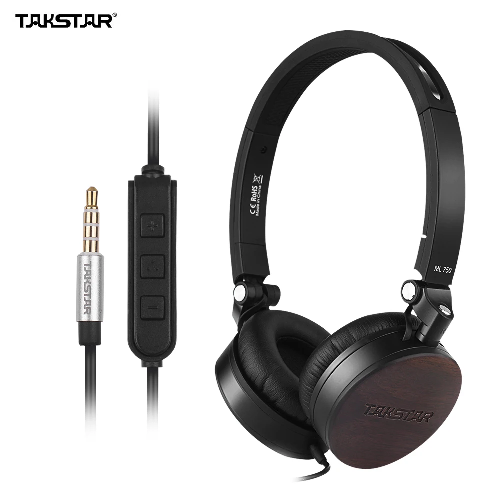 

TAKSTAR ML 750 MFi Certificated Sandalwood Over Ear Headphone with Mic Noise Cancelling Wired Dynamic Headsets with Carry Case