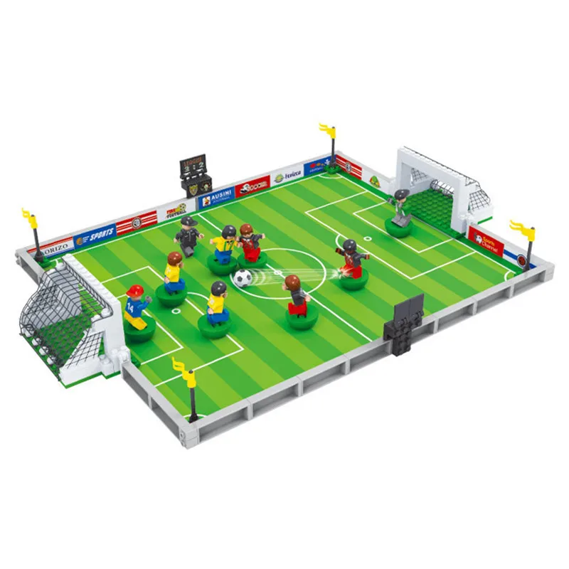 Город футбольное поле Модель Строительный комплект Детские развивающие кирпичи блоки футбол гегемония Фигурки игрушки