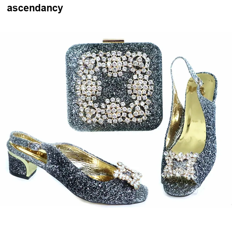 

New African Party Shoe and Bag Set African Shoe and Bag Set Decorated with Rhinestone Spring Shoes Platform Women Wedding Shoe