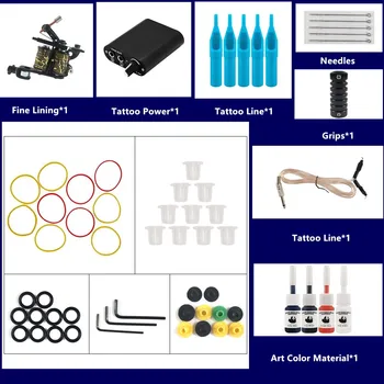 

Complete Tattoo Kit Tattoo Machines Gun 1 Coils Guns Colors Pigment Inks Sets Black Power Tattoo Beginner Grip Kit