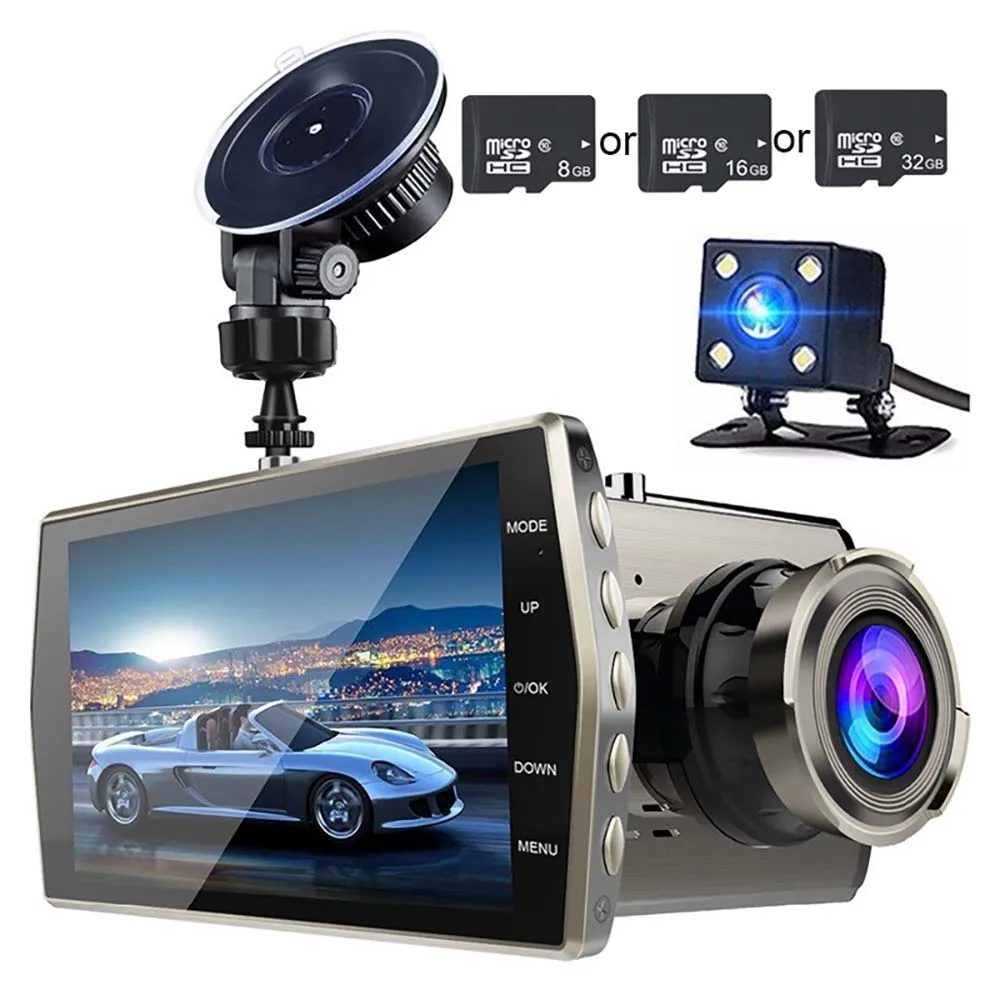 Широкоугольная Автомобильная камера HD 1080 P, видео рекордер, авто регистратор, камера ночного видения, камера обнаружения движения, 4,0 дюймов, ips
