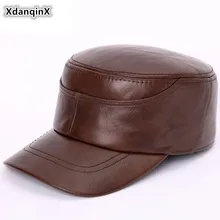 XdanqinX Мужская натуральная шляпа из натуральной кожи мужские армейские военные шапки осень-зима мужская плоская кепка s регулируемый размер воловья кожа шапка