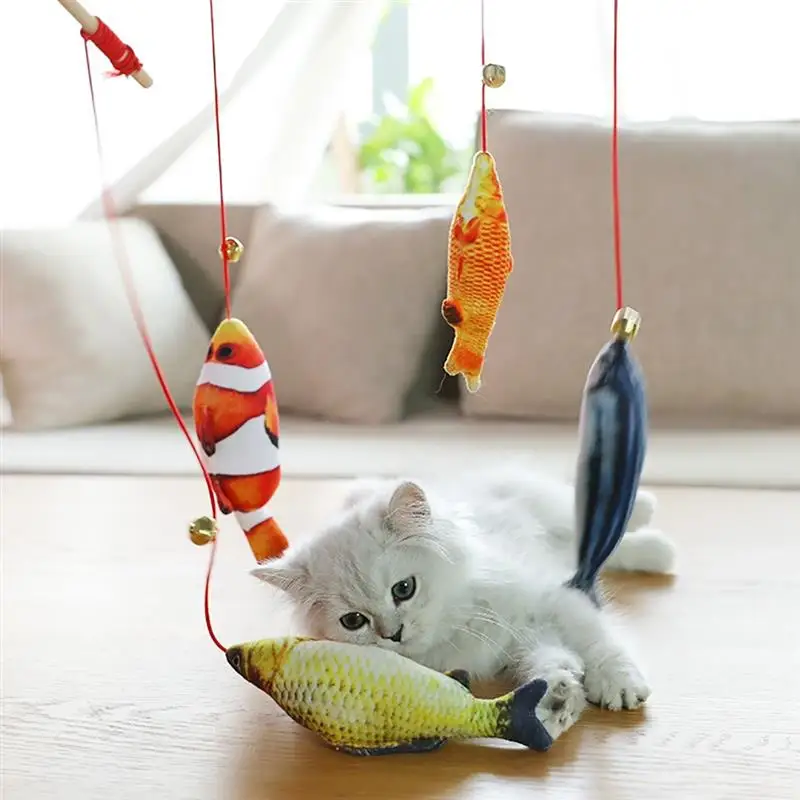 

Funny Cat Teaser Wand Creative Realistic Fish Bell Cat Teaser Toy Cat Interactive Pet Training Supplies Fish With Wooden Stick