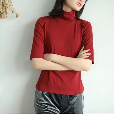 Figure 6 Осенняя футболка с длинным рукавом Для женщин мода Slim-тип пуловеры новые женские топы с высоким, плотно облегающим шею воротником с короткими рукавами Mori милые девочки повседневная футболка Топы - Цвет: Figure 6