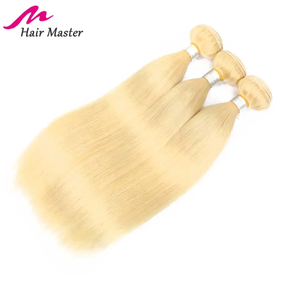 Hair Master Malaysian 613 Straight Hair Weaving 3 Platinum Bundles Remy Human Hair Honey Blonde Hair Extensions