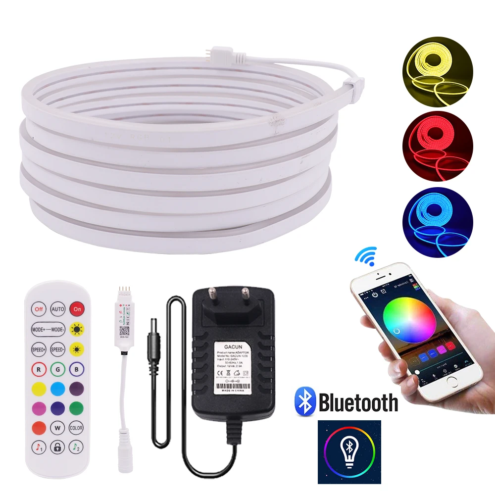 

Bluetooth RGB Neon Strip Flex Rope Lights 12V 3535 Neon Light Sign IP67 Warterproof Neon Ribbon 96Leds/m Flexible Led Stripe