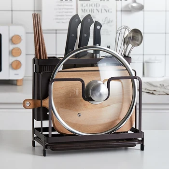 

Metal Steel Knife Block Cutting Board Chopper Holder with Drainboard Drying Rack Kitchen Storage Organizer Counter Display Stand