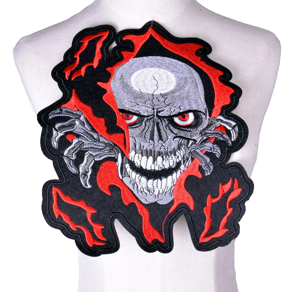 Big Punk Skull Patch Iron Biker Morale Wings Back Patch Badge Large Embroidery Patches for Clothes Jacket Jeans Applique NL210 