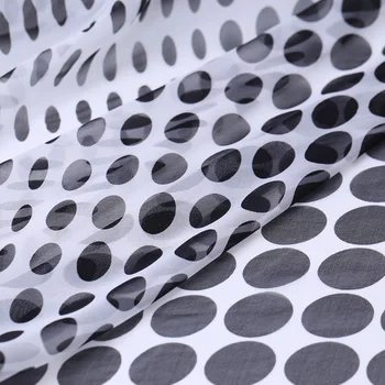 

2 meter White Silk Geometric Fabric Black Dot Printing Sheer Beach Skirt Dress