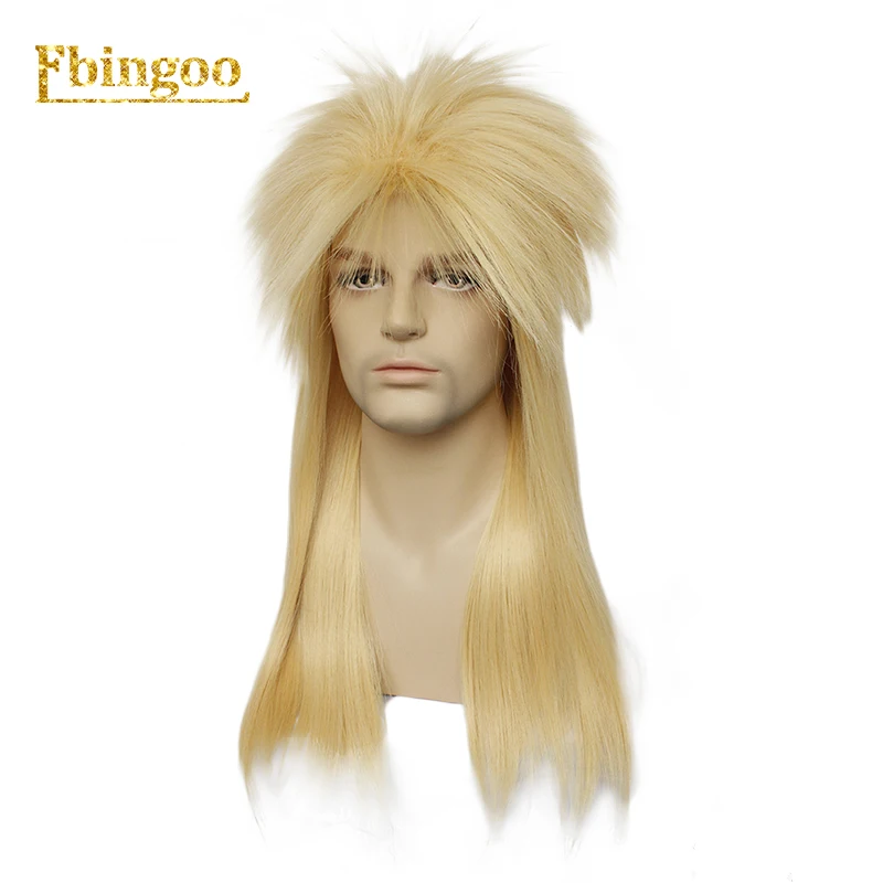 Ebingoo Hair cap+ 70s 80s Hallween Металл рокер диско парик для мужчин блонд длинные прямые синтетические Косплей Mullet парик для мужчин и женщин