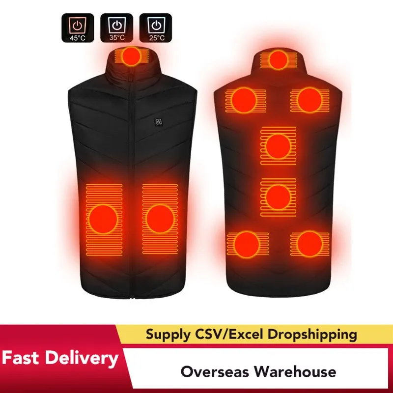 

New 9 Places Heated Vest chaleco termico usb jacket elektrich vest Thermal Clothing Hunting Vest Winter Heating Jacket
