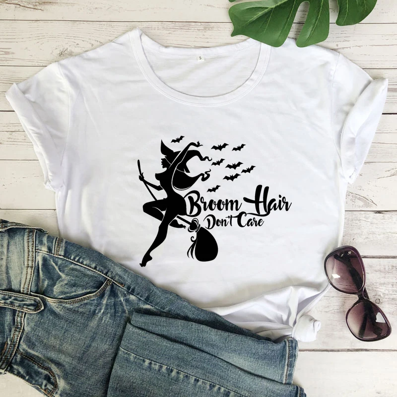 Веник Hair Don't Care футболка смешная Осенняя рубашка с короткими рукавами Хэллоуин