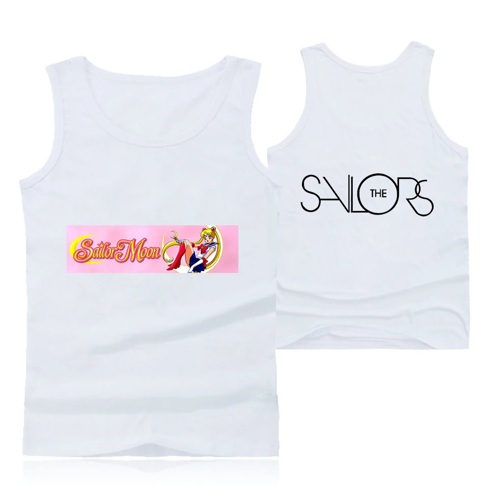 Sailor Moon print Brand Bodybuilding Tank Top Men Fitness Singlet Sleeveless Shirt Harajuku Muscle Vest Undershirt
