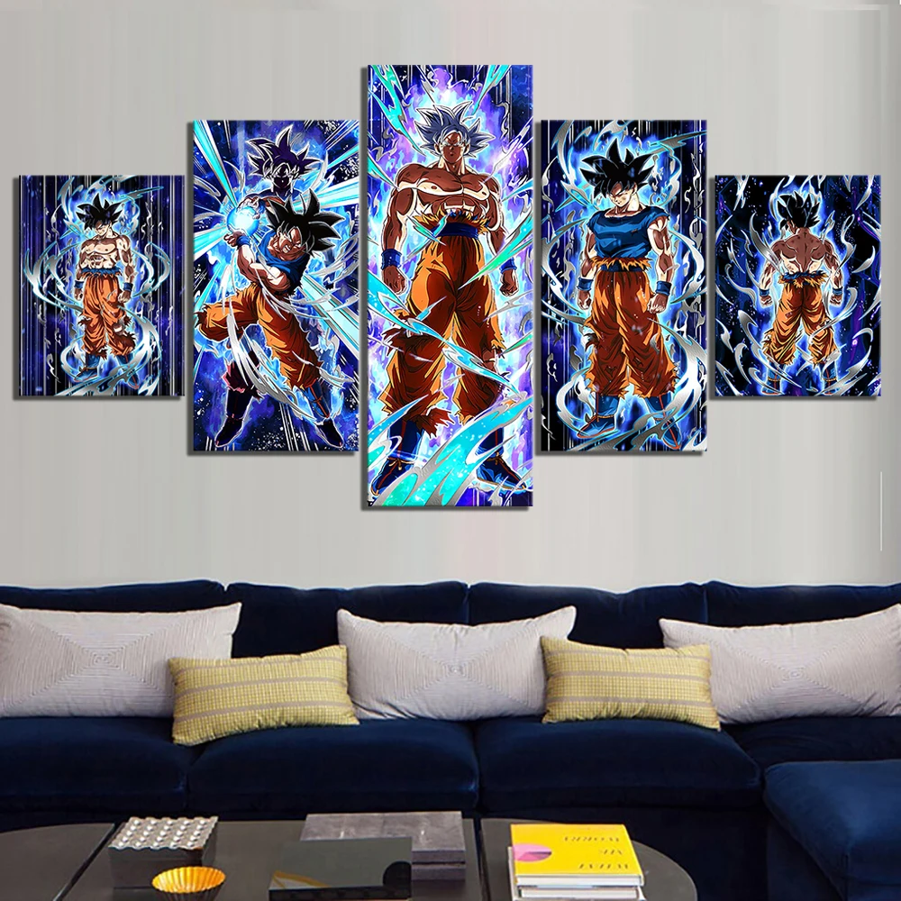 Рисунки на холсте настенные художественные модульные картины 5 панель Goku Son Ultra Instinct Dragon Ball Z плакат видеоигры домашний деко рамка