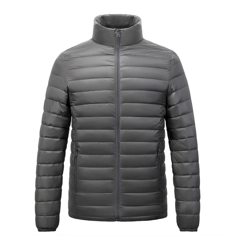 Light grey ZUSIGEL однотонный Повседневный ультра тонкий пуховик мужской воротник на молнии мужской пуховик переносной Камуфляжный пуховик Мужская парка - Цвет: Light grey