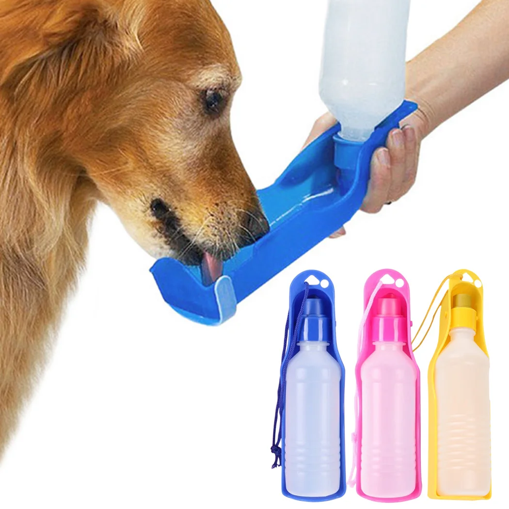 2pcs 500ml Dog Water Bottle Feeder With Bowl Plastic Portable Water
