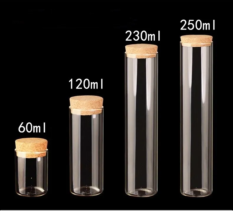 1pcs 60ml 120ml 200ml 230ml 250ml Glass Test Tube with Cork Stopper Bottles Jars Vials Container DIY Craft Bottles 3