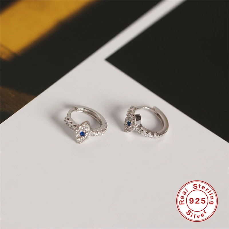 Silver Серьги ROXI из стерлингового серебра 925 пробы для женщин, Крошечные маленькие серьги-гвоздики из стерлингового серебра с голубыми сглаз, инкрустированный цирконами, серьги-гвоздики - Окраска металла: Silver