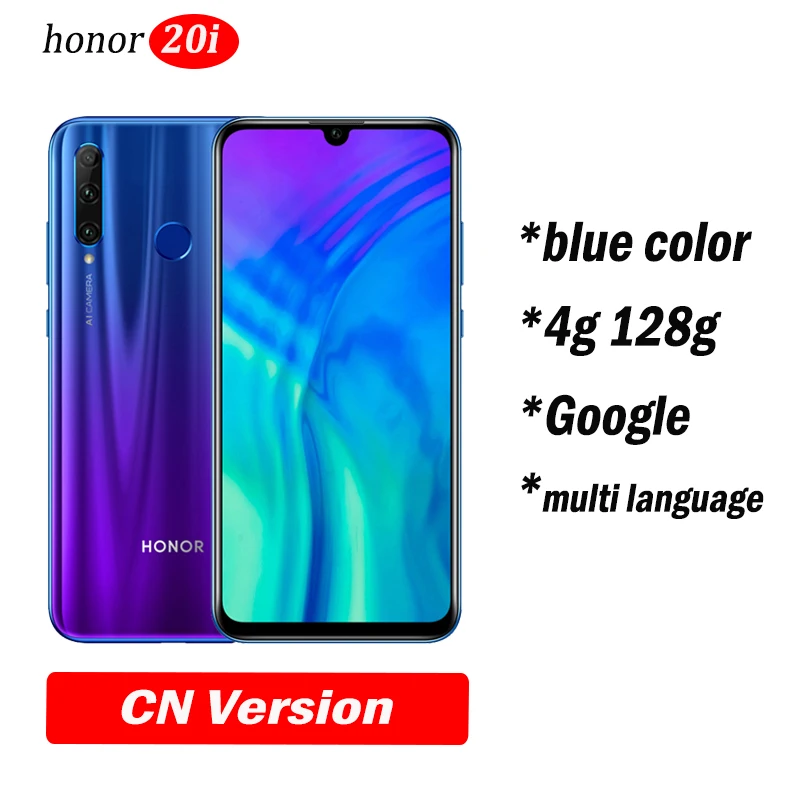 4g128 blue honor 20 lite honor 20i мобильный телефон 6,21 дюймов Android 9,0 FM разблокировка отпечаток лица смартфон - Цвет: 4g128 blue