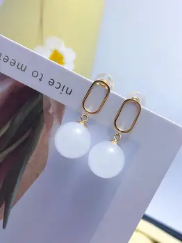 

SHILOVEM 18k yellow gold real Natural white Jasper drop earring classic fine Jewelry women wedding gift 10*10mm yze1010856hby