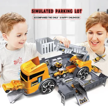 

2020 Diecast Mini Vehicles Container Model Simulated Transformed Parking Lot Kids Trucks Engineering Car Toy For Children Gifts
