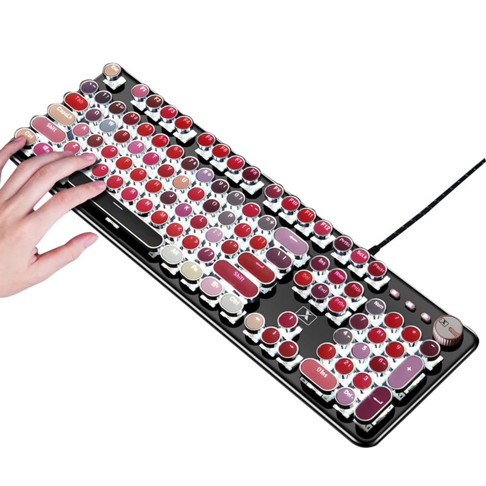 K520 настоящая механическая клавиатура, металлическая матовая панель, ретро панк, различные цвета помады, дизайн 104 клавиш, проводные USB игровые клавиатуры - Цвет: Черный