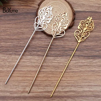 

BoYuTe New Arrive (5 Pieces/Lot) Metal Alloy 27*53MM Feather Hair Stick Diy Hand Made Retro Hair Jewelry Accessories