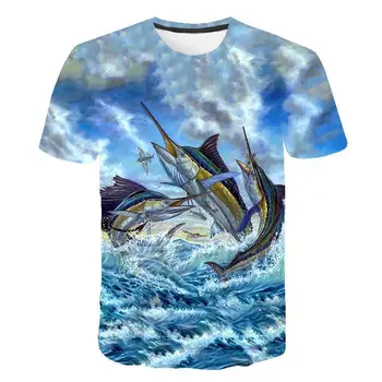 

2020 new summer men's fish T-shirt casual style short sleeve round neck 3D printed cartoon fish picture T-shirt Asian size S-5XL
