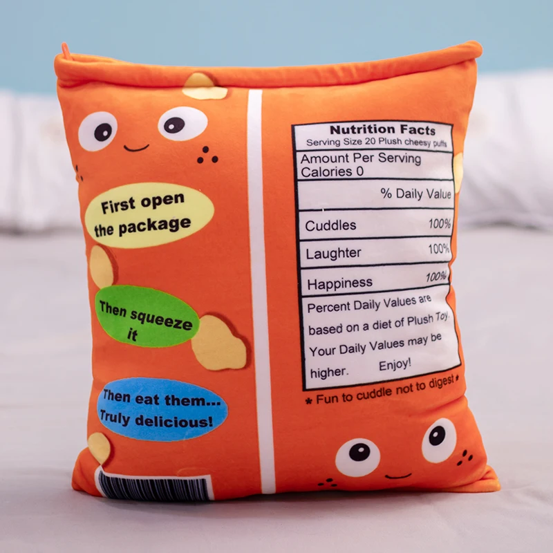 Kawai Fluffy Puffs Pillow Stuffed Soft Snack Cushion Doll Lifelike Orange Cheesy Plush Toy Kids Birthday Christmas Decorate Gift