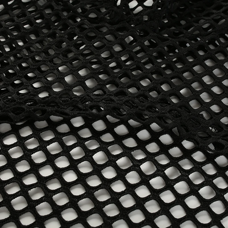 Camiseta sexy de malla de verano para mujer, top corto fruncido con agujeros, sudaderas de manga larga, camisetas de rejilla para mujer