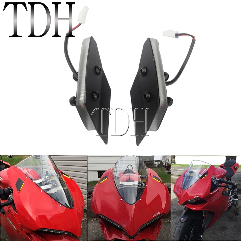 

1 Pair LED Mirrors Block Off Turn Signal Light Front Amber Indicator Blinker Light for Ducati Panigale 959 1299 All