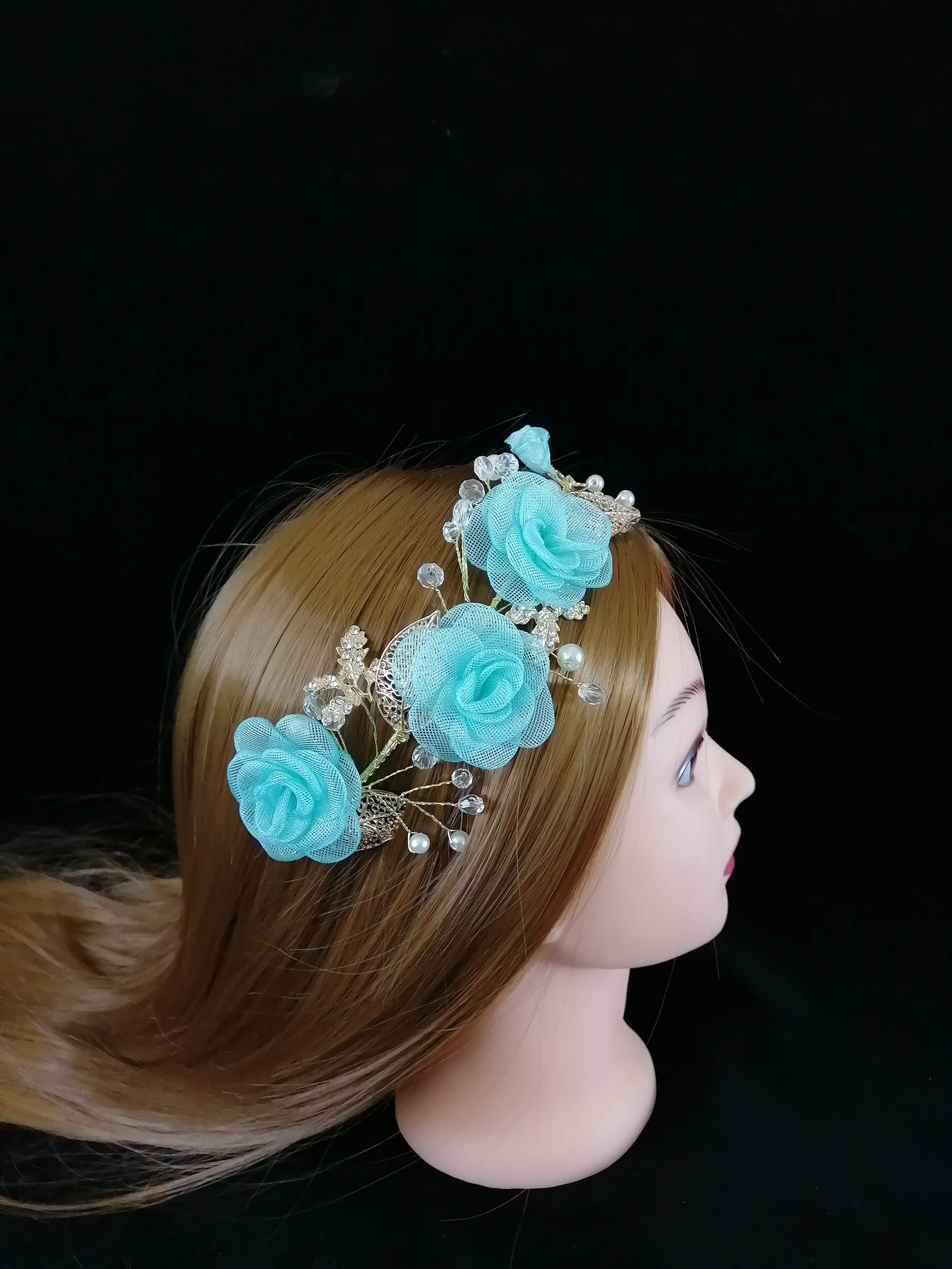 Корейская мода Роскошные блестящие красные 3D Цветочная повязка на голову Свадебные Стразы Тиара для женщин гребень для волос аксессуары
