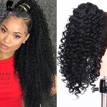 

LUPU Kinky Curly Clip In Ponytail Synthetic Natural Fake Hair Extensions Drawstring Pony tail Heat Resistant Fiber Headwear