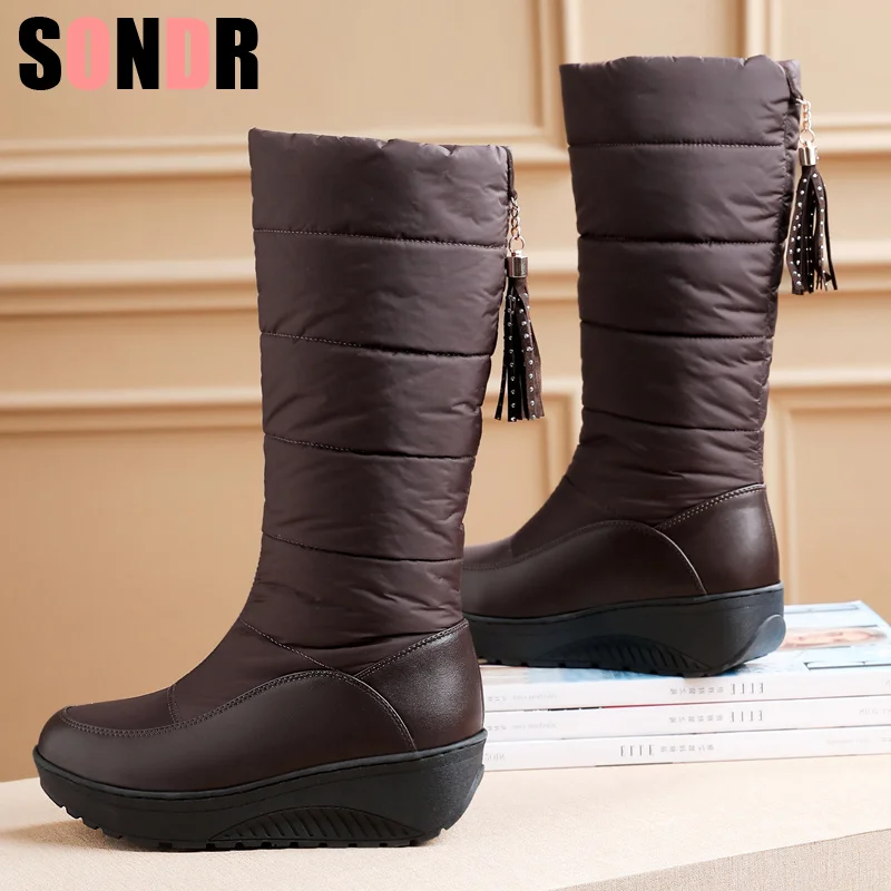 

2019 Fur Female Warm Snow Boots Mid-Calf Slip-On Women Boots Fringe Winter Waterproof Platform Shoes Botas Mujer