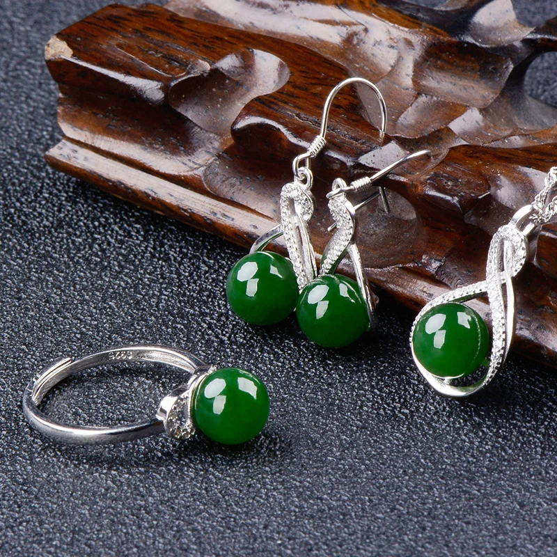 And Tian Biyu s925 silver set simple set 8mm ball set small women's earring ring pendant jewelry