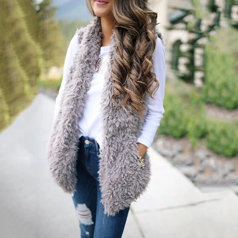2020 Fashion Plus New Fashion Faux Fur Coat Women Faux Fur Vest for Women Sleeveless Cardigan Women Sleeveless Jacket  Vest