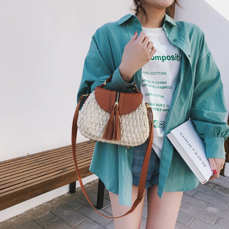 

JIULIN 2019 new summer straw bag Hawaiian pillow knitting lock buckle single shoulder slant female bag