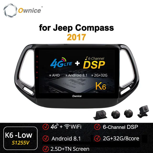S1255 K6-Low Ownice 10," Восьмиядерный Android 9,0 4G ram автомобильный DVD gps Navi плеер carplay для Jeep Compass DVR 4G DSP 360 Pano ram оптический - Цвет: S1255 K6-Low