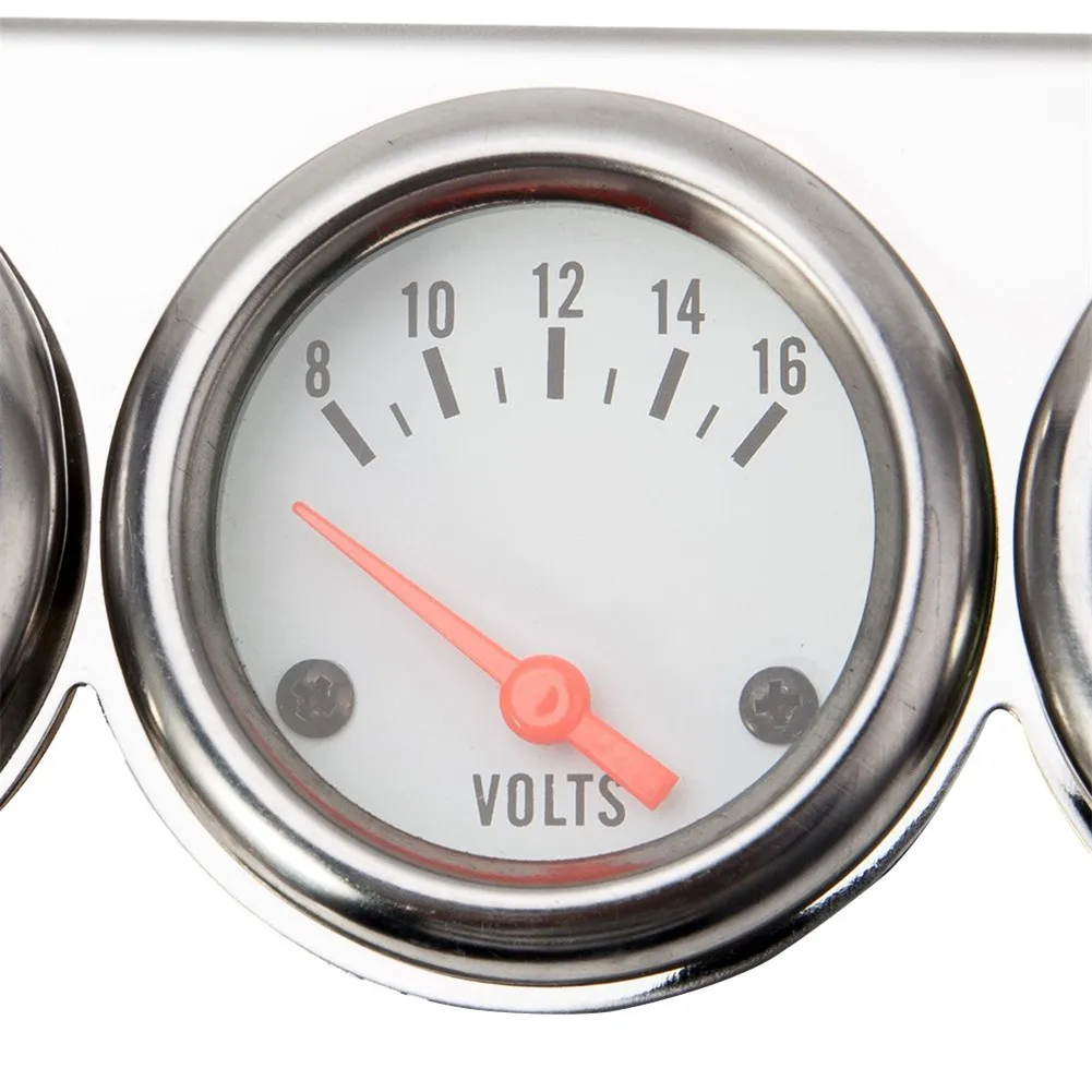 Universal Car 2'' 52mm Chrome Volt+Water Temp Gauge+Oil Pressure Gauge Triple 3 Gauge Set Gauges Kit