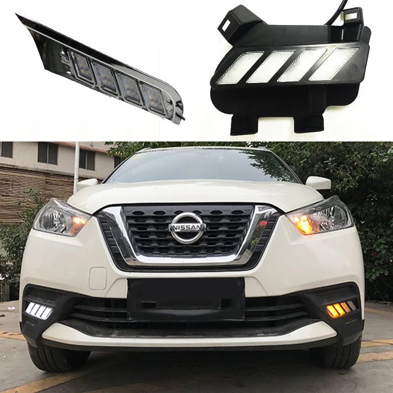 

For Nissan Kicks 2017-2018 Flowing yellow turn Signal relay car styling 12V LED DRL Daytime Running Lights Daylight fog lamp