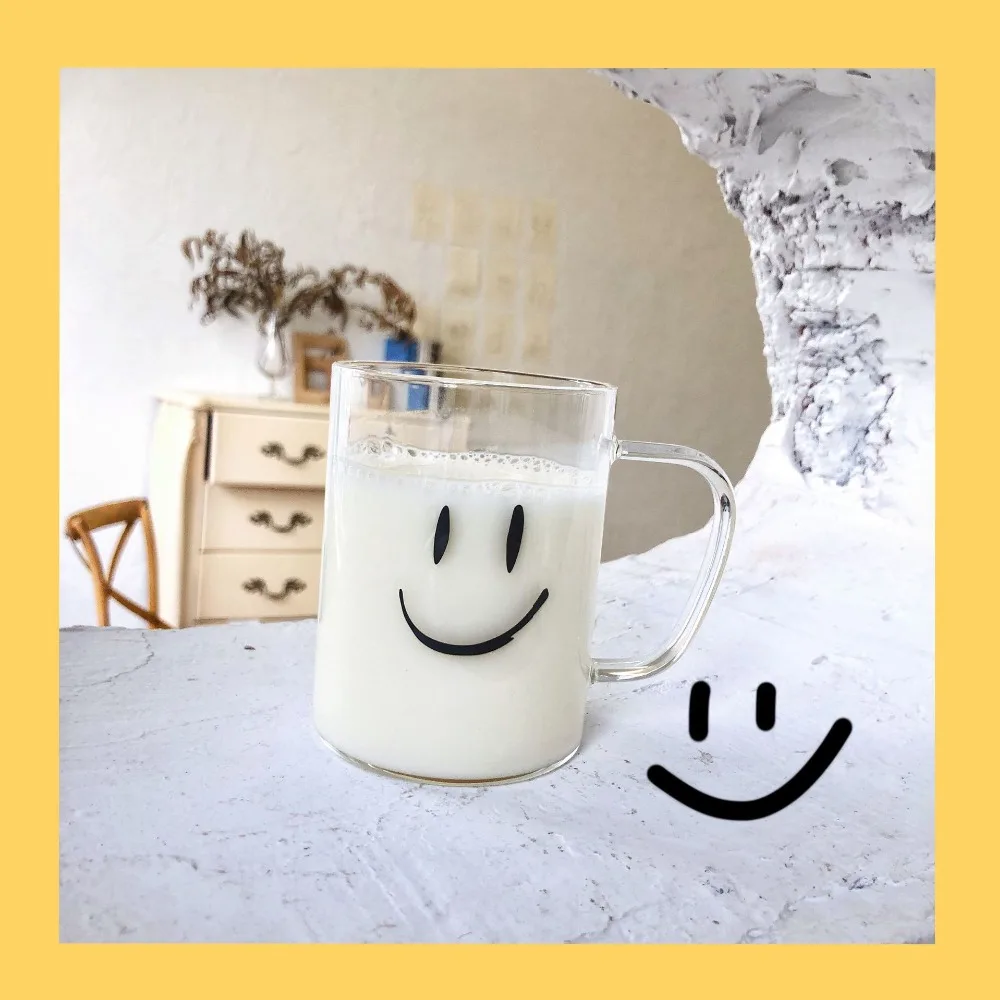 Ins Smile прозрачная стеклянная чашка с ручкой короткая модная домашняя офисная высокая термостойкость счастливый подарок Рождественский подарок