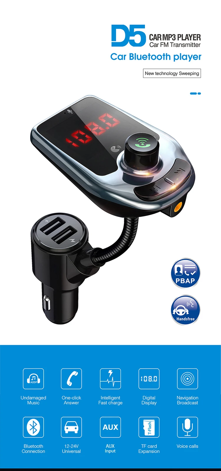 Fm-передатчик Автомобильный MP3 беспроводной Bluetooth автомобильный комплект свободные руки с двойной USB Автомобильное зарядное устройство Поддержка TF и U диск