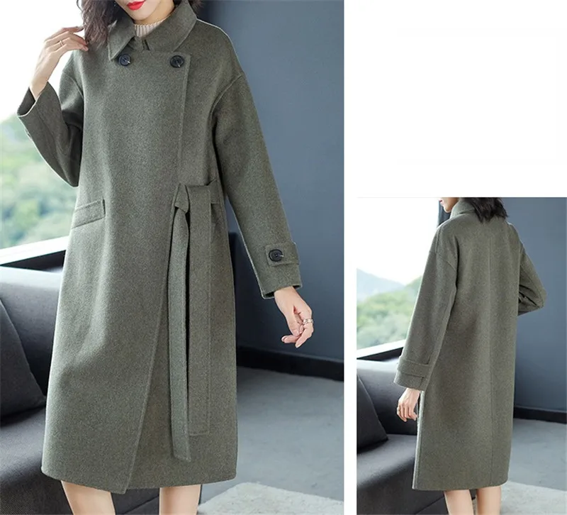 Plus size Women Thick Warm Woolen coat loose long Double-faced wool coats Autumn winter Korean Casual Jacket Overcoat 5XL F1159