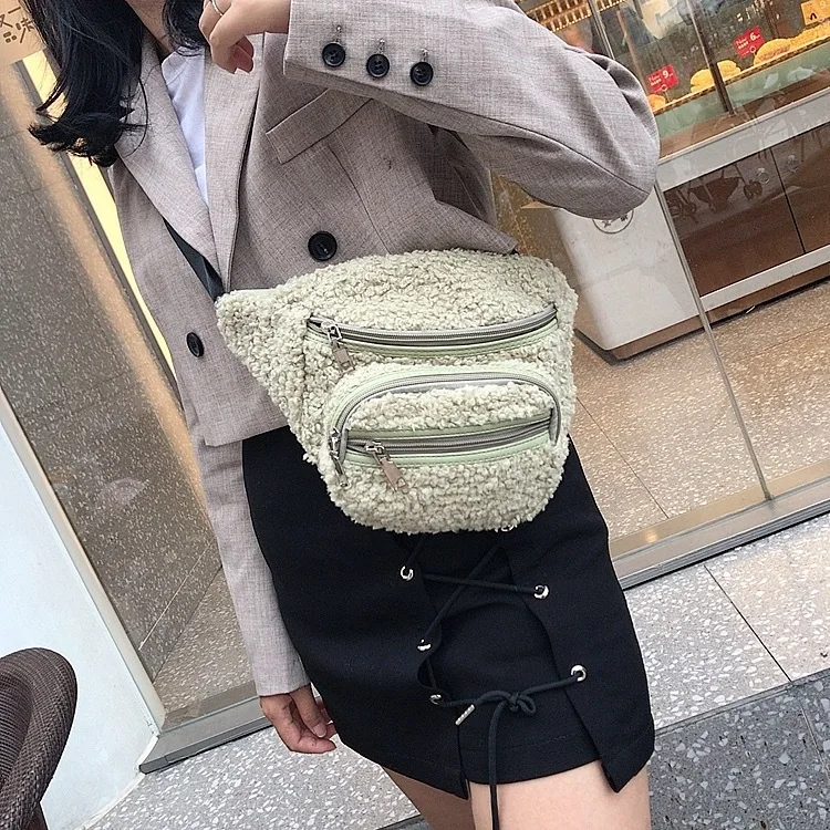 

INS New Style Saddle Bag Solid Color Handbag Shoulder Chest Bag Autumn And Winter Versitile Lambs Wool Shoulder Bag