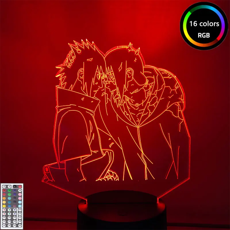 Anime Naruto Figurine Brother Uchiha Itachi and Uchiha Sasuke 3D Night Light LED Table Decor Light for Bedsid Home Nightlamp