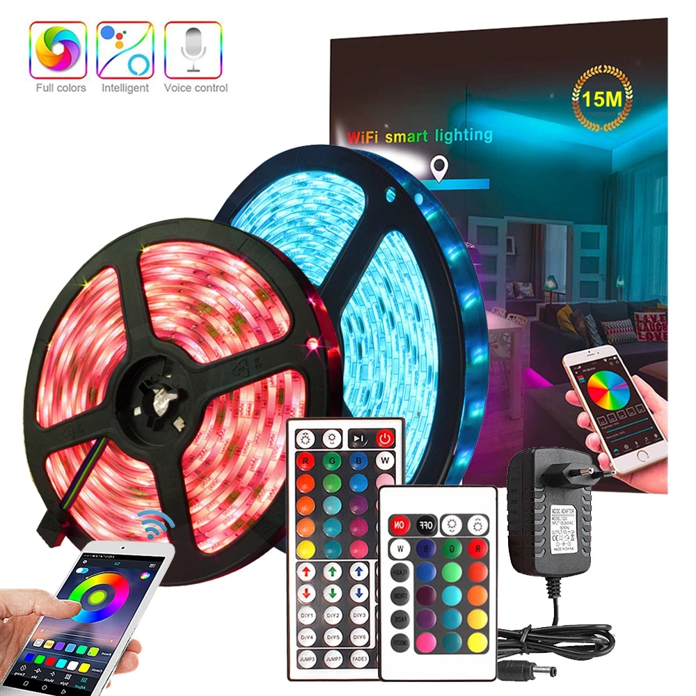 

15M Wifi LED Strip RGB 2835 SMD Waterproof Flexible Neon Ribbon fita led light strip 12V RGB Tape Diode Wifi Control + Adapter